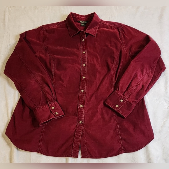 Eddie Bauer Women's Courdaroy Deep Red Button Down Shirt, Size XL - Picture 2 of 5